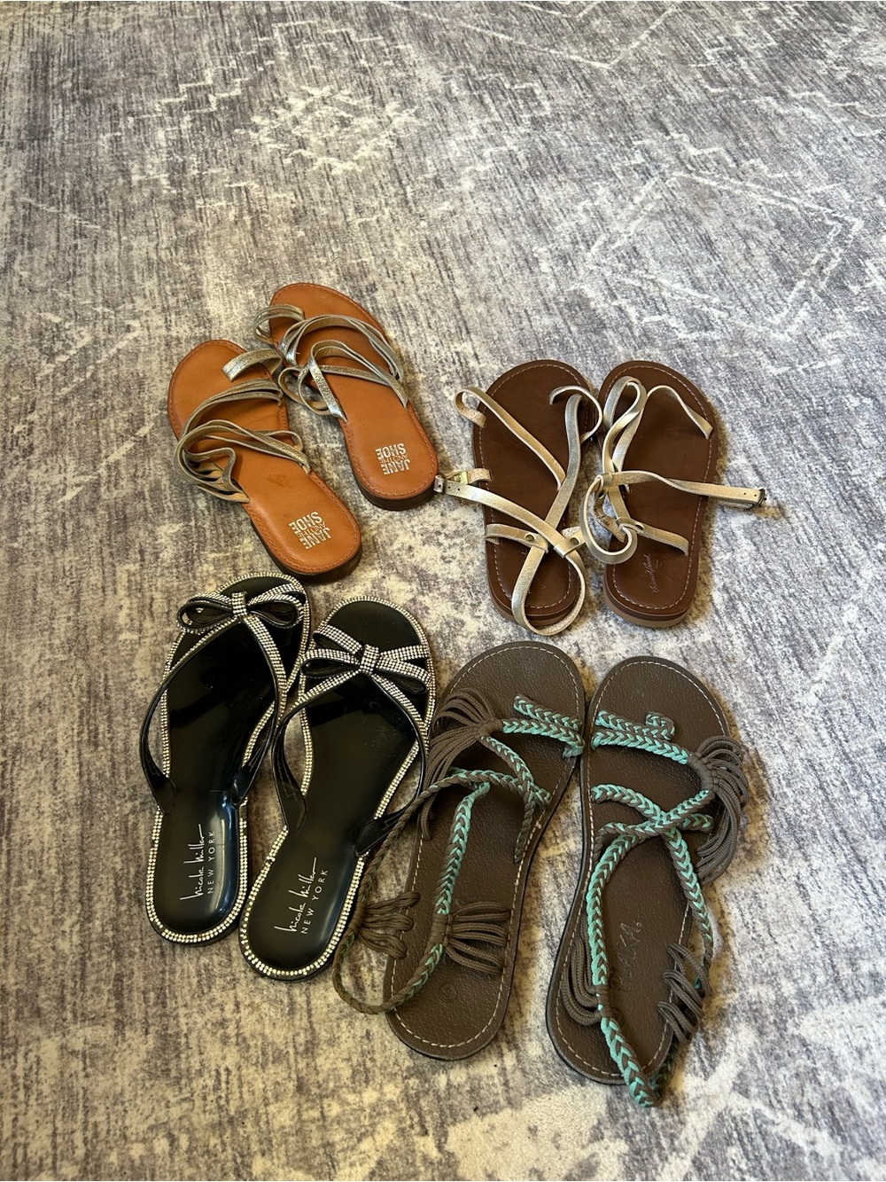 Multiples Brown Sandals with Turquoise Braided Accents
